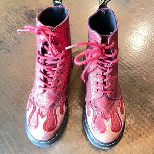 Dr Martens 1460 Pascal Red Glitter w/ Pink Flame Toes